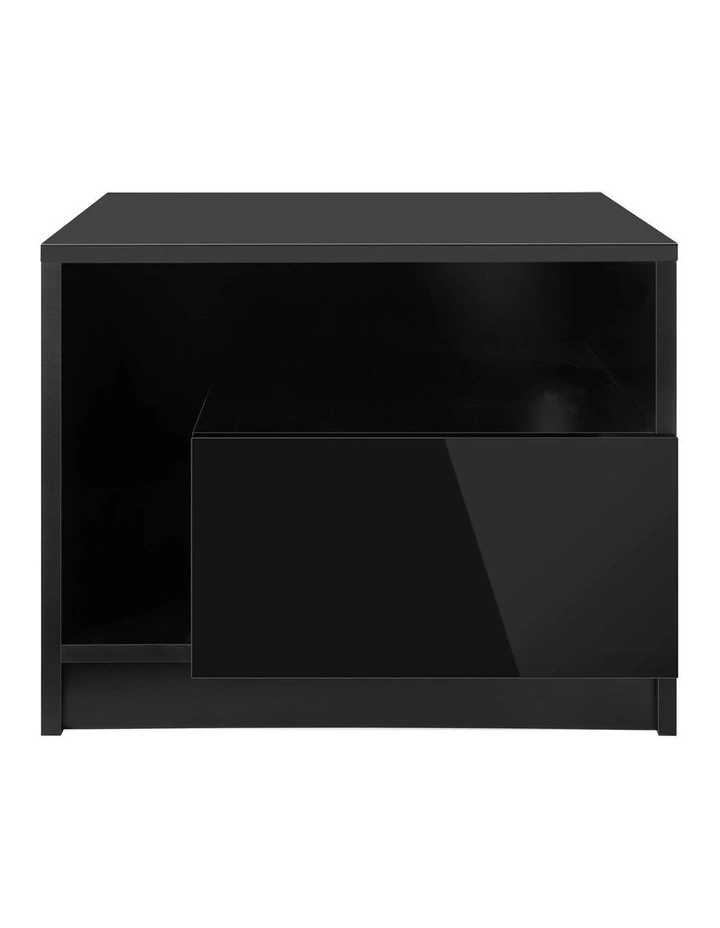 Oikiture Bedside Tables RGB LED High Gloss Nightstand Black image 2