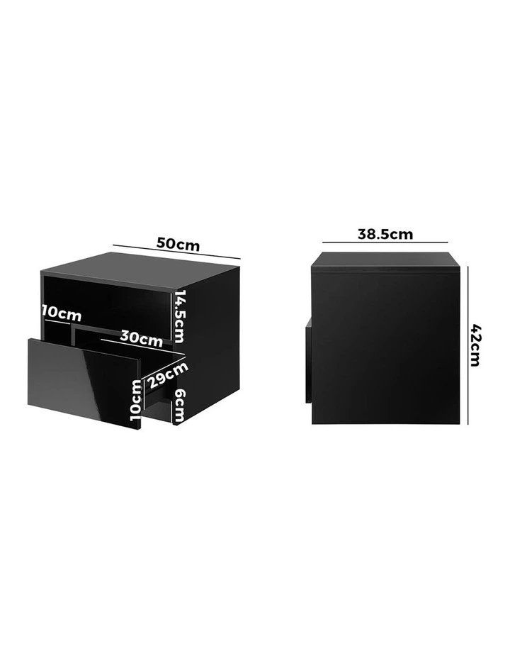 Oikiture Bedside Tables RGB LED High Gloss Nightstand Black image 3
