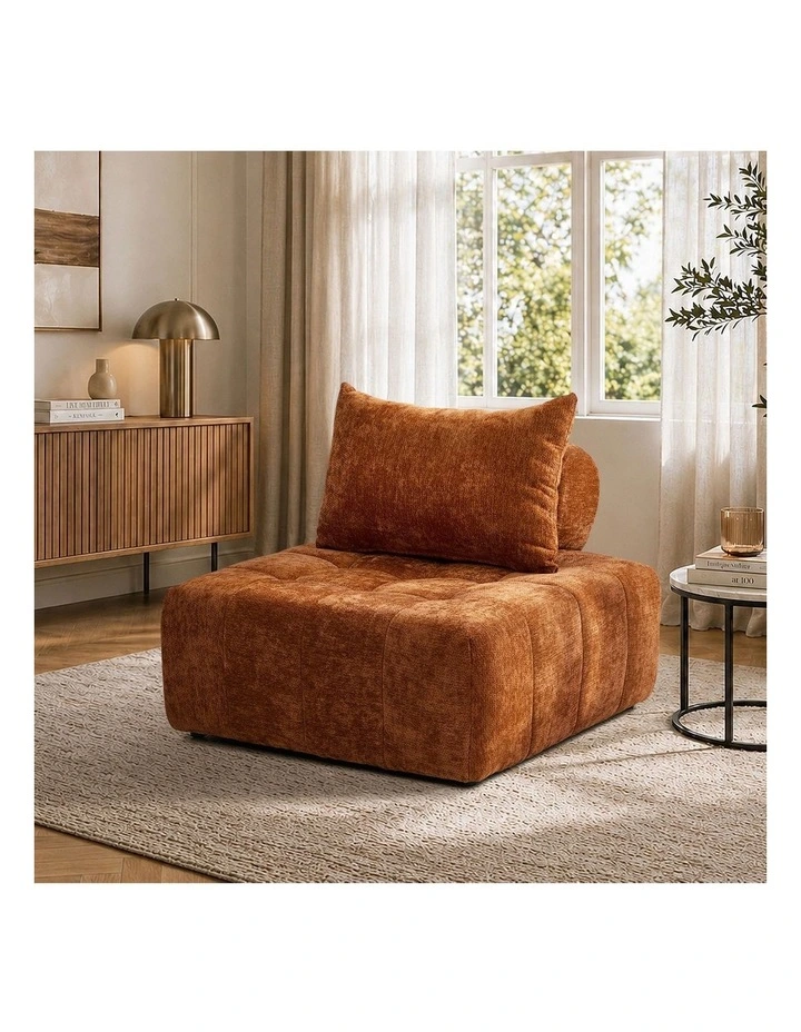 Oikiture Chenille Modular Sofa Floor Lounge Chair w/Pillow TOFU Armless Brown image 4