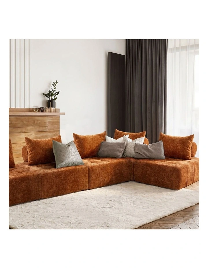 Oikiture Chenille Modular Sofa Floor Lounge Chair w/Pillow TOFU Armless Brown image 7