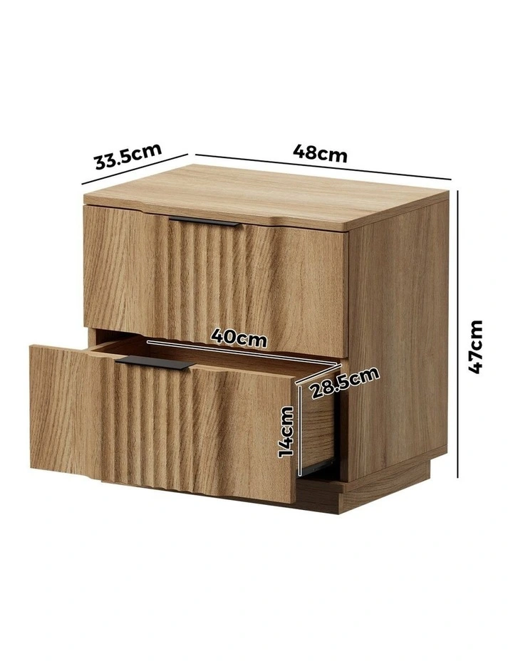 Oikiture Bedside Table 2 Drawers Nightstand Natural image 3