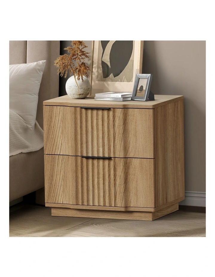 Oikiture Bedside Table 2 Drawers Nightstand Natural image 4
