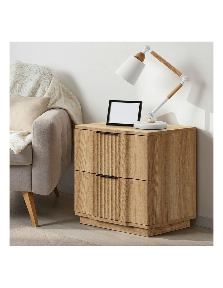 Oikiture Bedside Table 2 Drawers Nightstand Natural image 5