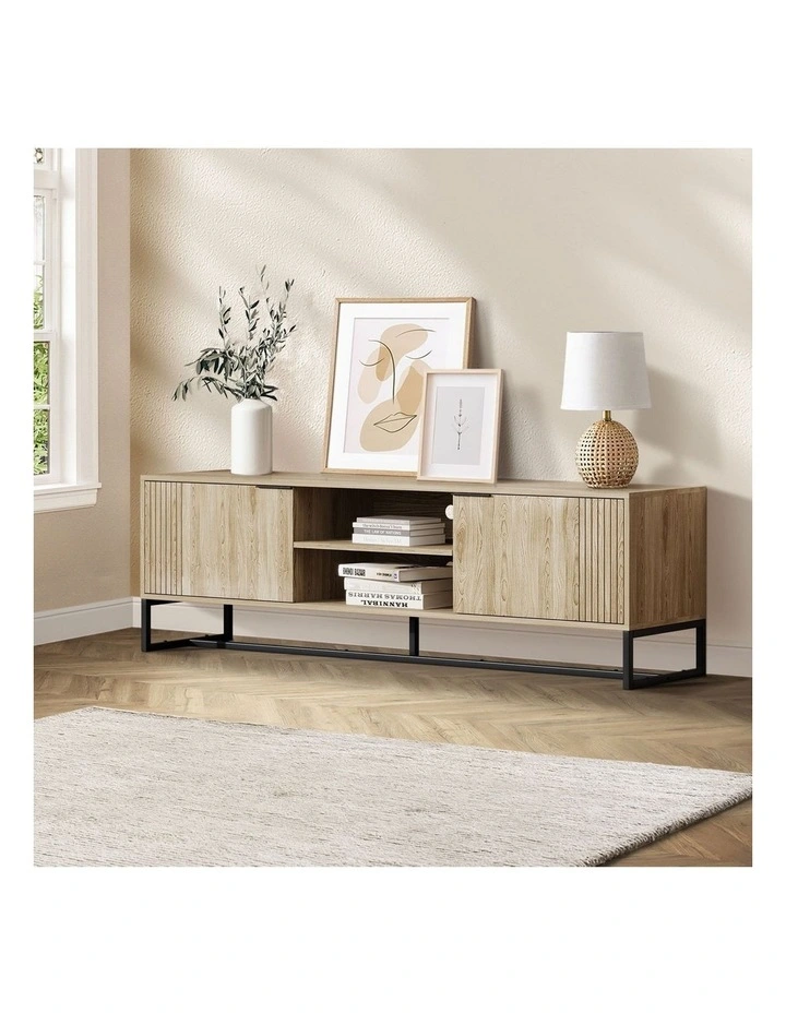 Oikiture Entertainment Unit TV Cabinet 160cm Natural image 4
