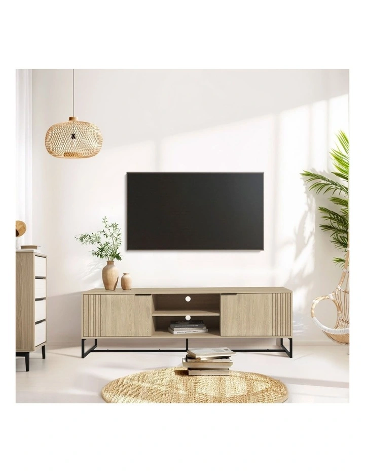 Oikiture Entertainment Unit TV Cabinet 160cm Natural image 5