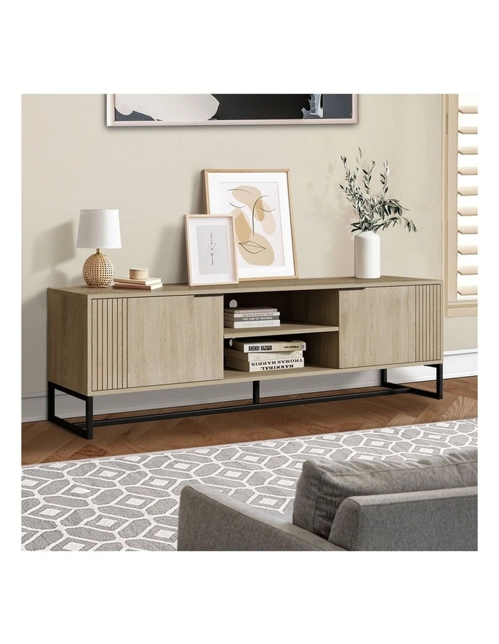 Oikiture Entertainment Unit TV Cabinet 160cm Natural image 7