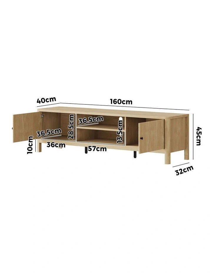 Oikiture TV Cabinet Entertainment Unit Stand Storage Shelves 160cm image 3