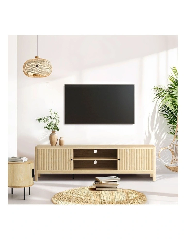 Oikiture TV Cabinet Entertainment Unit Stand Storage Shelves 160cm image 7