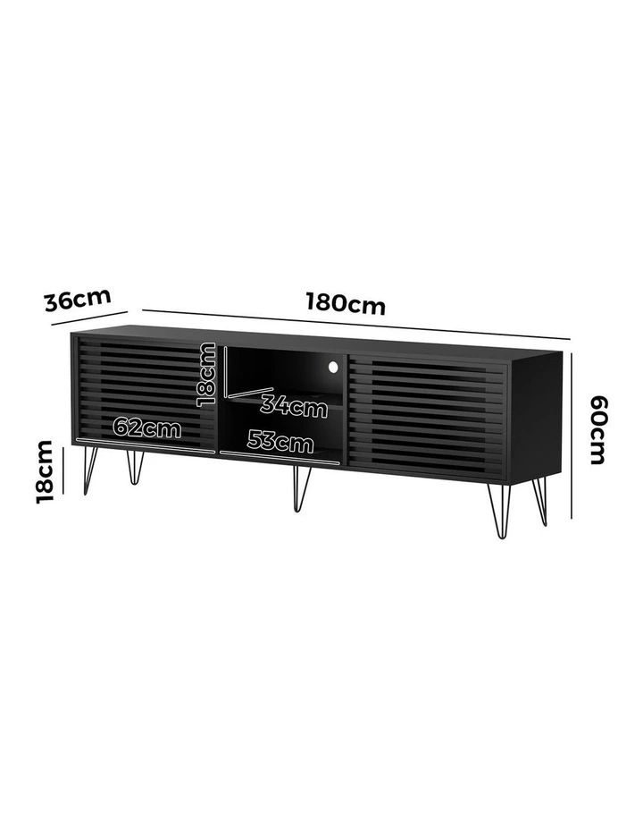 Oikiture Entertainment Unit TV Cabinet 180cm Black image 3