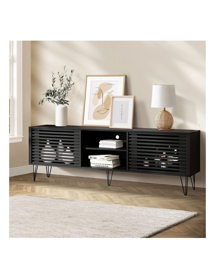 Oikiture Entertainment Unit TV Cabinet 180cm Black image 4
