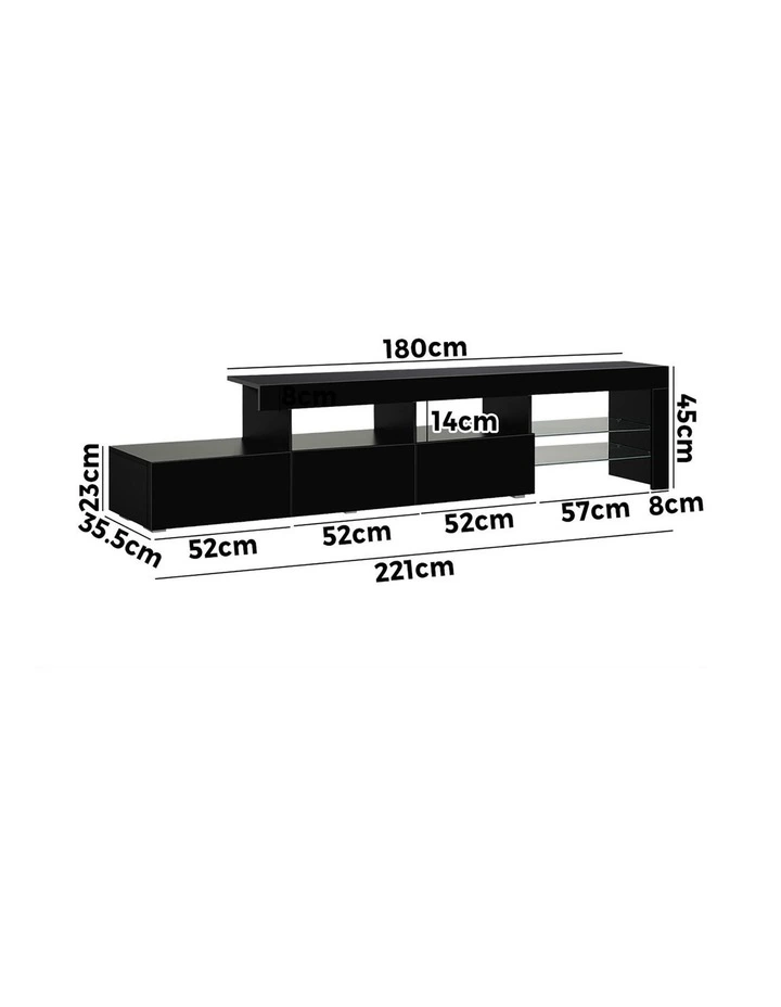 Oikiture TV Cabinet Entertainment Unit 220cm Black image 3