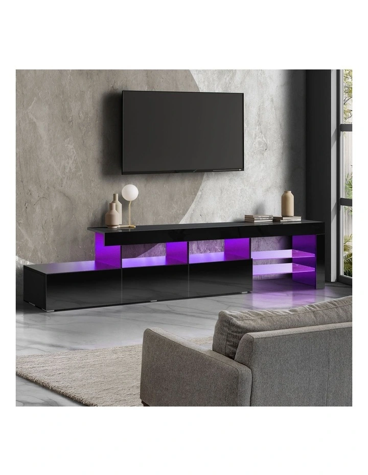 Oikiture TV Cabinet Entertainment Unit 220cm Black image 4