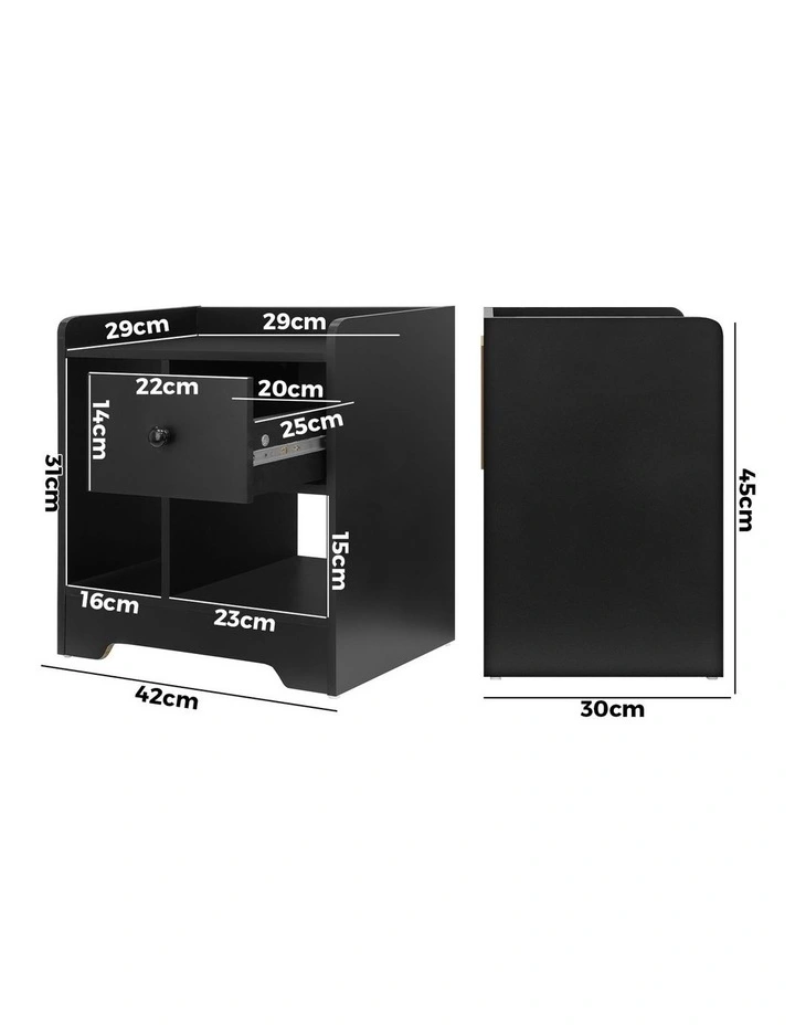 Oikiture Bedside Tables Side Table Nightstand Storage Drawer Shelf Black image 3