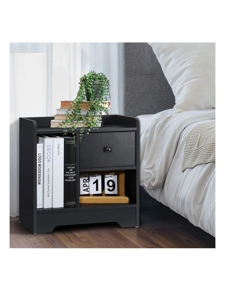 Oikiture Bedside Tables Side Table Nightstand Storage Drawer Shelf Black image 4