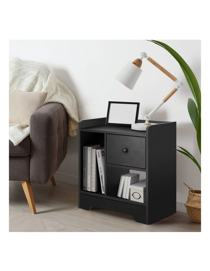 Oikiture Bedside Tables Side Table Nightstand Storage Drawer Shelf Black image 5