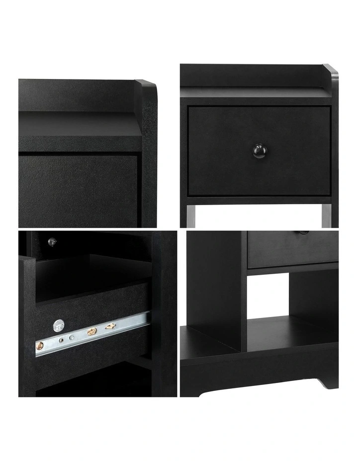 Oikiture Bedside Tables Side Table Nightstand Storage Drawer Shelf Black image 6