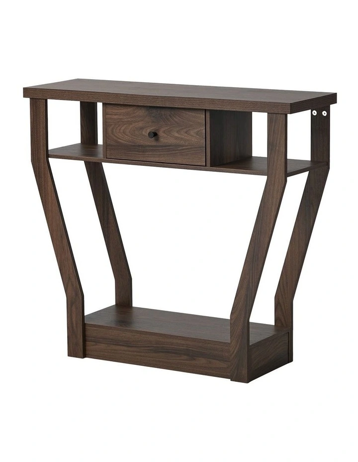 Oikiture Console Table 1 Drawer Hallway Entryway Storage Shelf Side Desk Walnut image 1