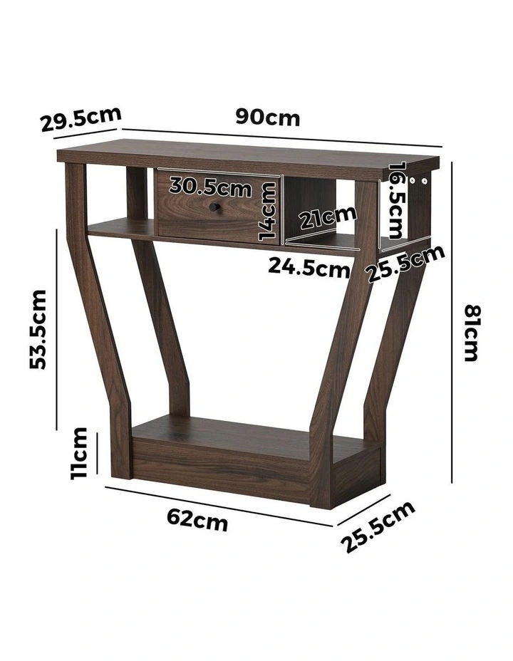 Oikiture Console Table 1 Drawer Hallway Entryway Storage Shelf Side Desk Walnut image 3
