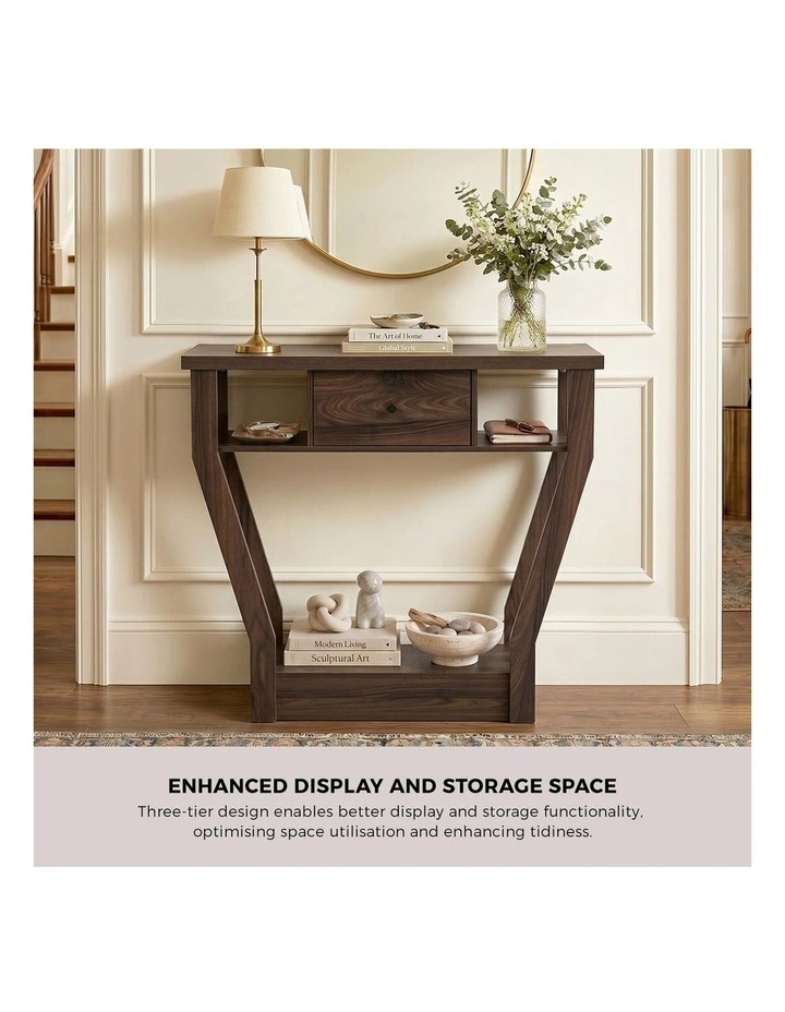 Oikiture Console Table 1 Drawer Hallway Entryway Storage Shelf Side Desk Walnut image 6