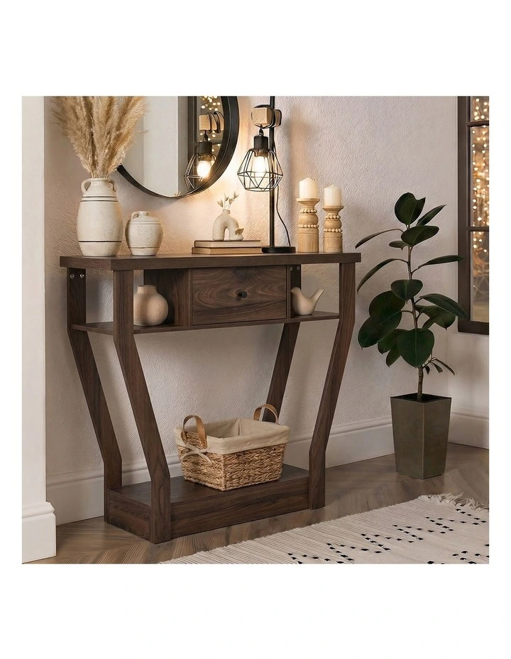 Oikiture Console Table 1 Drawer Hallway Entryway Storage Shelf Side Desk Walnut image 7