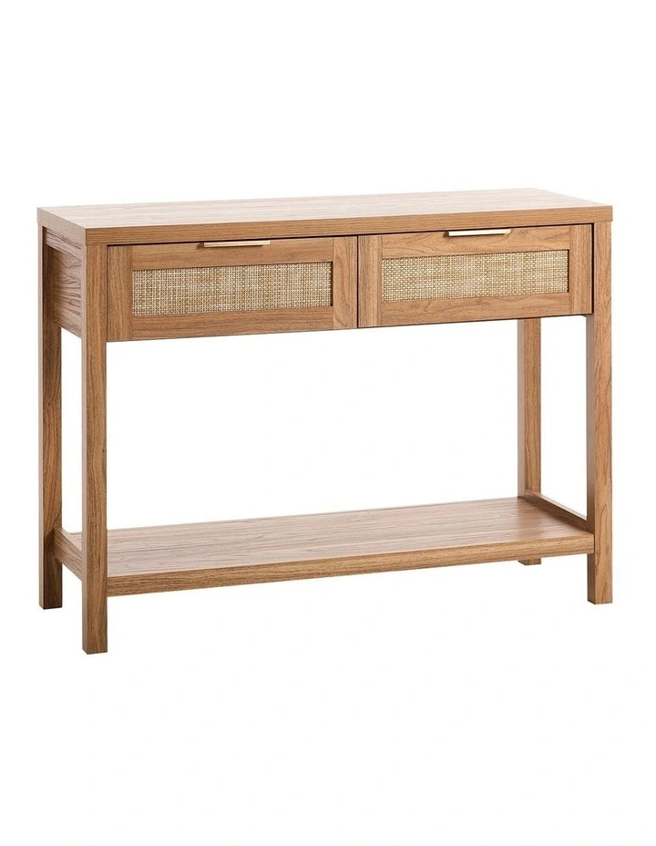 Oikiture Console Table 2 Drawers Entry Table Hallway Display Shelf Natural image 1