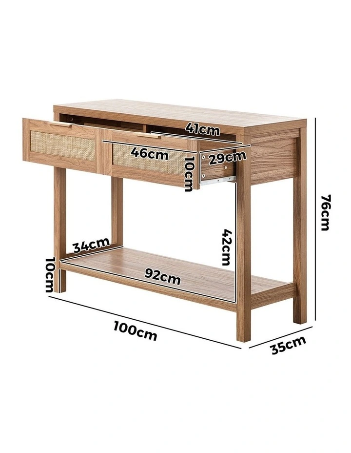 Oikiture Console Table 2 Drawers Entry Table Hallway Display Shelf Natural image 3