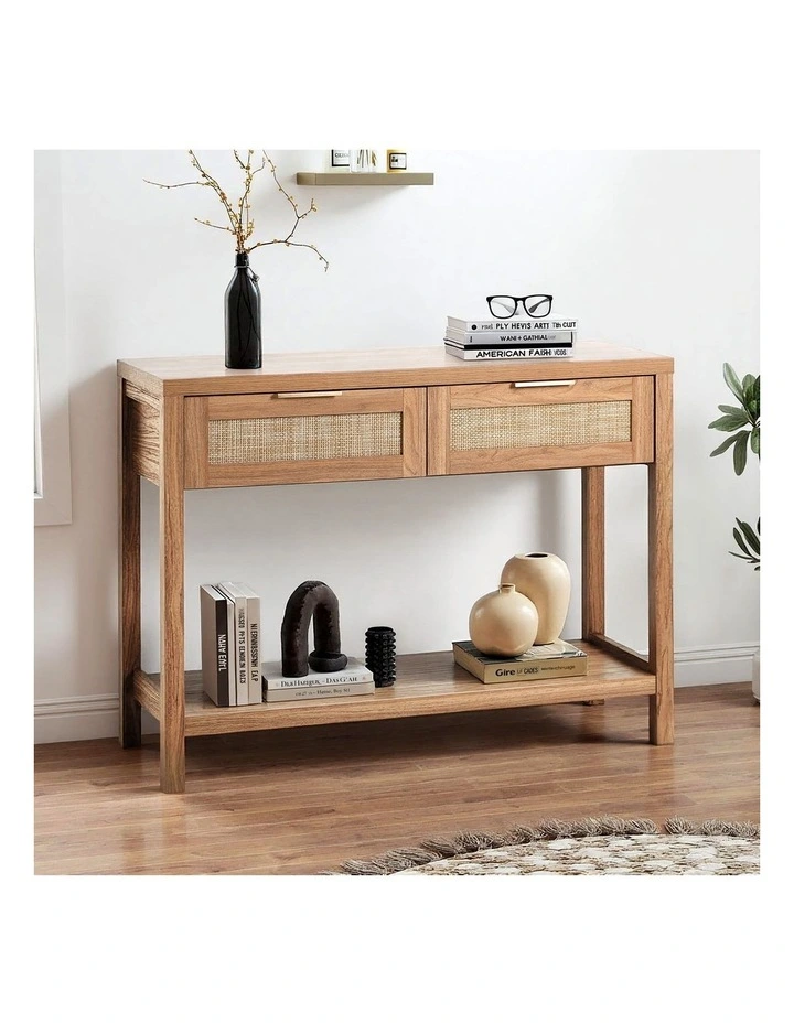 Oikiture Console Table 2 Drawers Entry Table Hallway Display Shelf Natural image 4