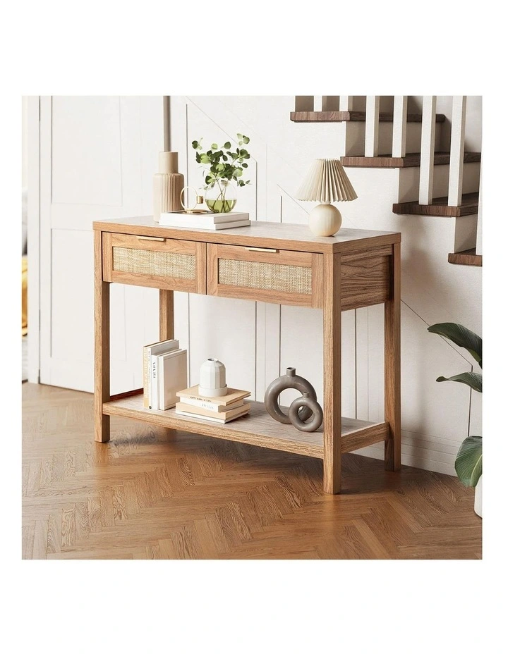 Oikiture Console Table 2 Drawers Entry Table Hallway Display Shelf Natural image 5
