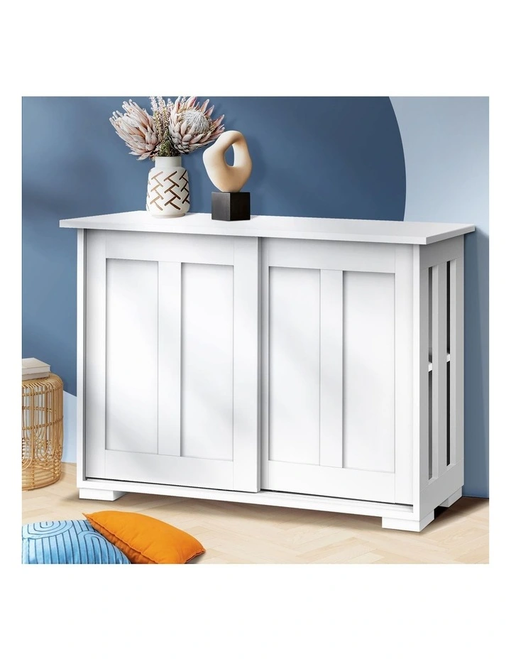 Oikiture Sideboard Buffet Storage Cabinet Sliding Doors White image 4