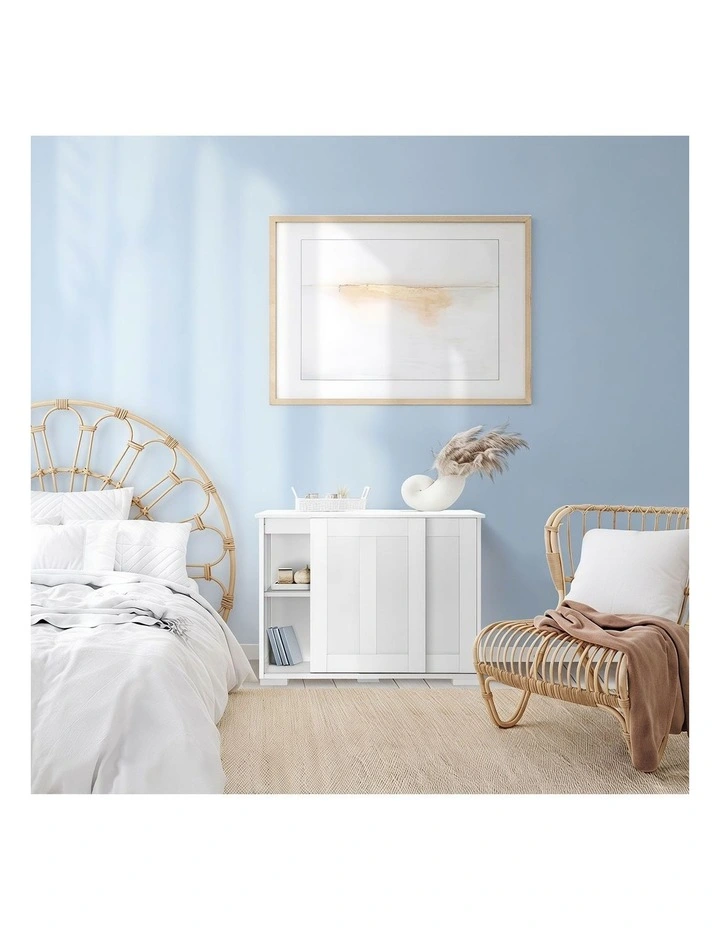 Oikiture Sideboard Buffet Storage Cabinet Sliding Doors White image 7