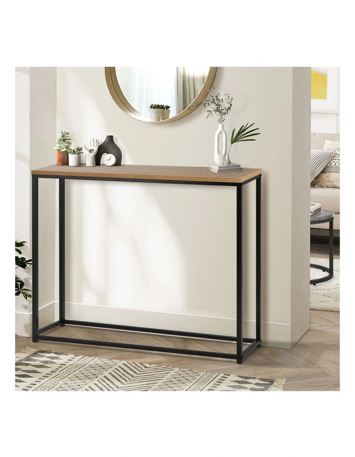 Oikiture Console Table Wooden Tabletop Hallway Desk Entry Display Black&Wood image 4