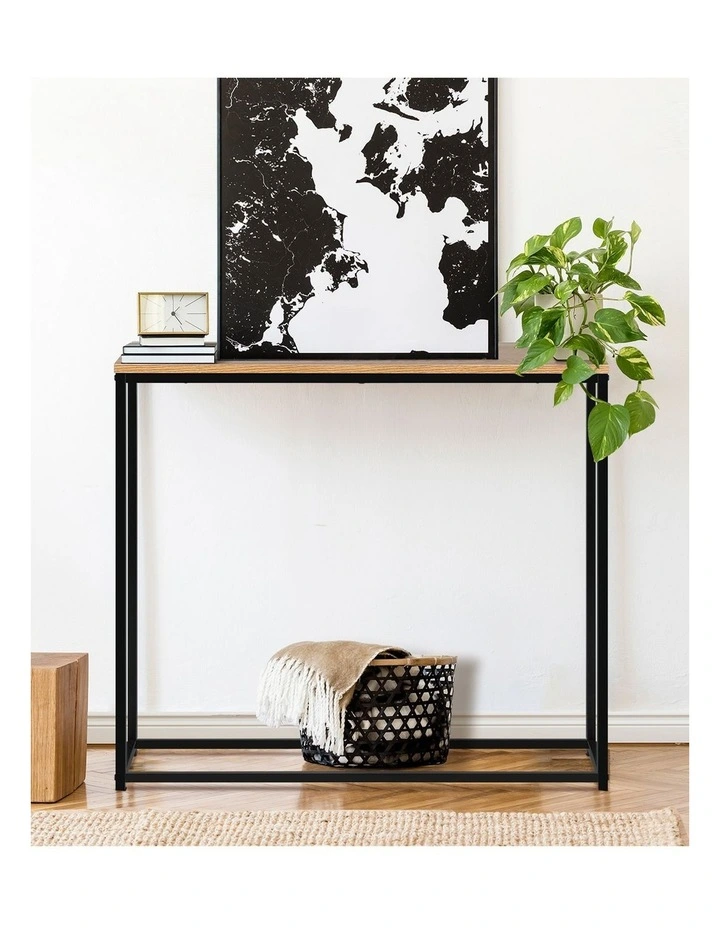 Oikiture Console Table Wooden Tabletop Hallway Desk Entry Display Black&Wood image 7
