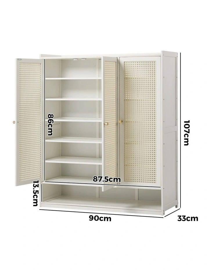 Oikiture Shoe Storage Cabinet Shoes Rack Organiser 7 Tier Shelf Rattan White image 3