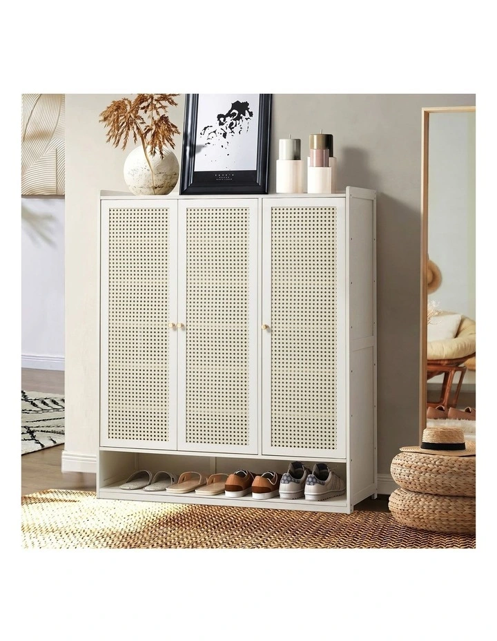 Oikiture Shoe Storage Cabinet Shoes Rack Organiser 7 Tier Shelf Rattan White image 4