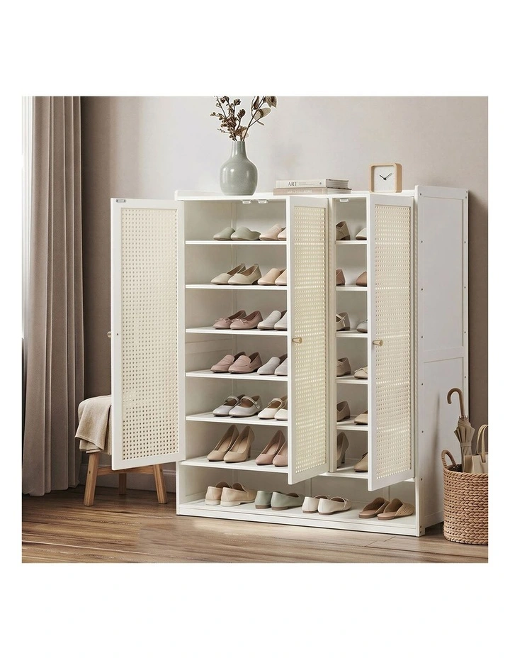 Oikiture Shoe Storage Cabinet Shoes Rack Organiser 7 Tier Shelf Rattan White image 5