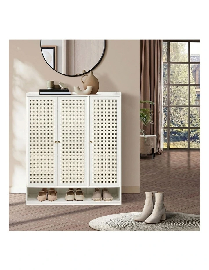 Oikiture Shoe Storage Cabinet Shoes Rack Organiser 7 Tier Shelf Rattan White image 7