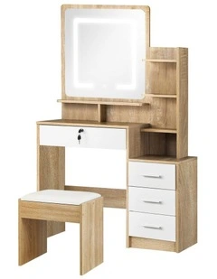 Oikiture Dressing Table Stool Set Makeup Mirror LED Light Cabinet Natural White