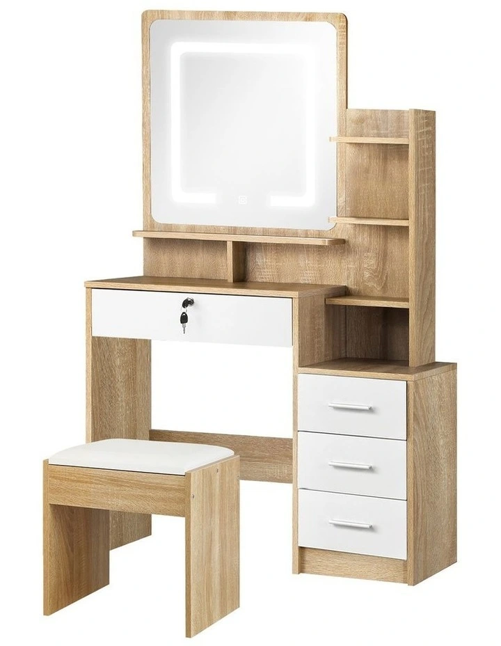 Oikiture Dressing Table Stool Set Makeup Mirror LED Light Cabinet Natural White image 1