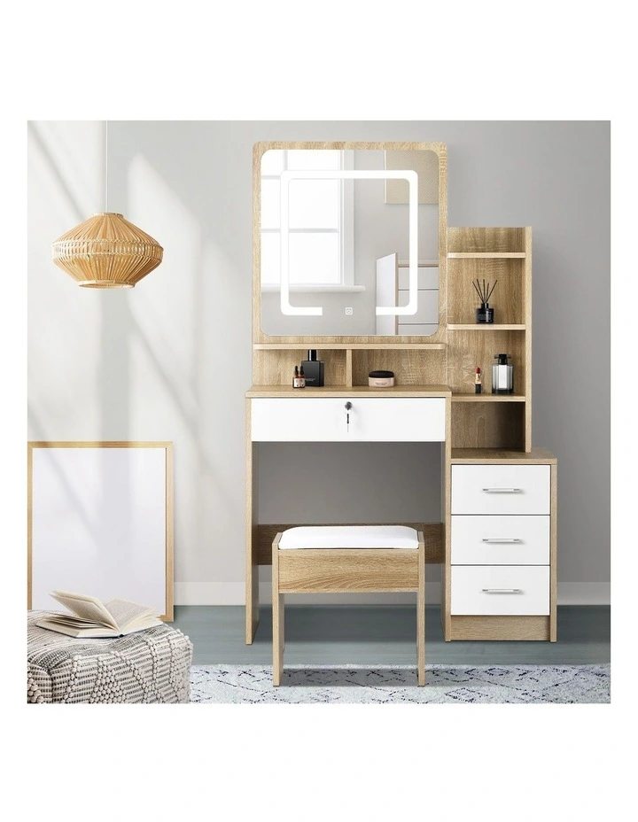 Oikiture Dressing Table Stool Set Makeup Mirror LED Light Cabinet Natural White image 5