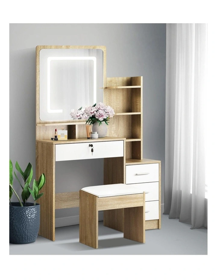 Oikiture Dressing Table Stool Set Makeup Mirror LED Light Cabinet Natural White image 7