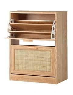 Oikiture Shoe Cabinet Storage 2 Doors Shoes Rack Organiser Rattan Shelf 30 Pairs