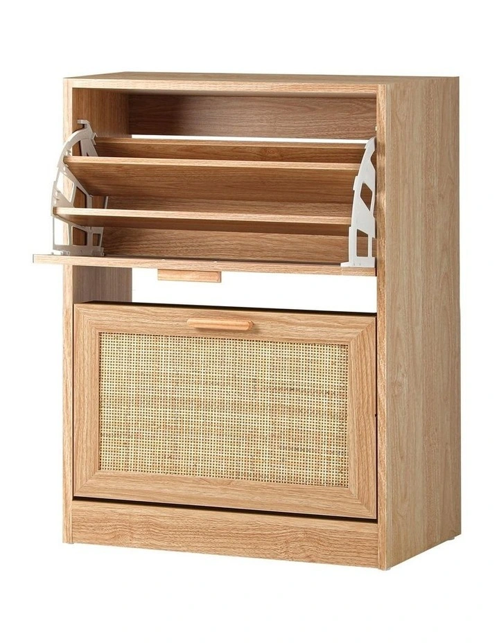 Oikiture Shoe Cabinet Storage 2 Doors Shoes Rack Organiser Rattan Shelf 30 Pairs image 1