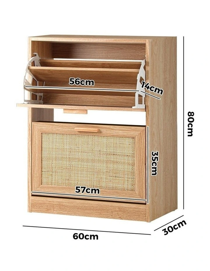 Oikiture Shoe Cabinet Storage 2 Doors Shoes Rack Organiser Rattan Shelf 30 Pairs image 3
