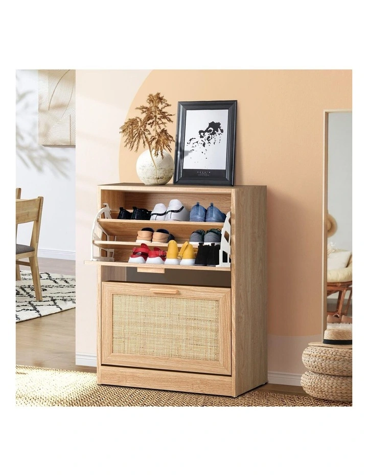 Oikiture Shoe Cabinet Storage 2 Doors Shoes Rack Organiser Rattan Shelf 30 Pairs image 4