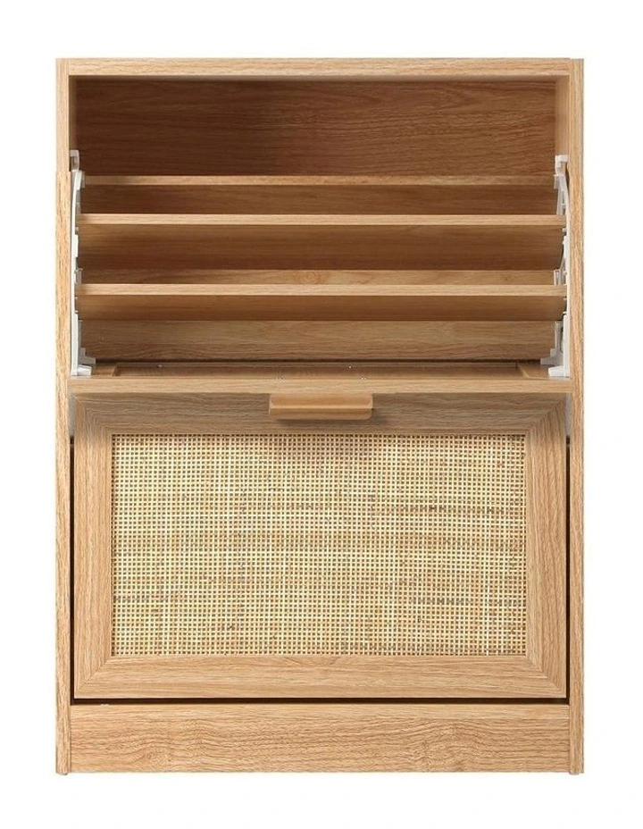 Oikiture Shoe Cabinet Storage 2 Doors Shoes Rack Organiser Rattan Shelf 30 Pairs image 6