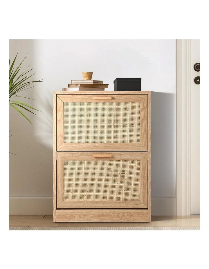 Oikiture Shoe Cabinet Storage 2 Doors Shoes Rack Organiser Rattan Shelf 30 Pairs image 7