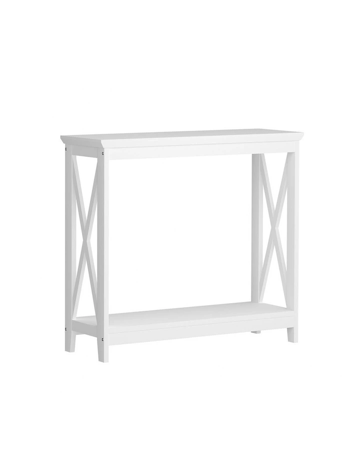 Oikiture 2-Tier Console Table X-Design Wood Sofa Table Hall Side Entry White image 1