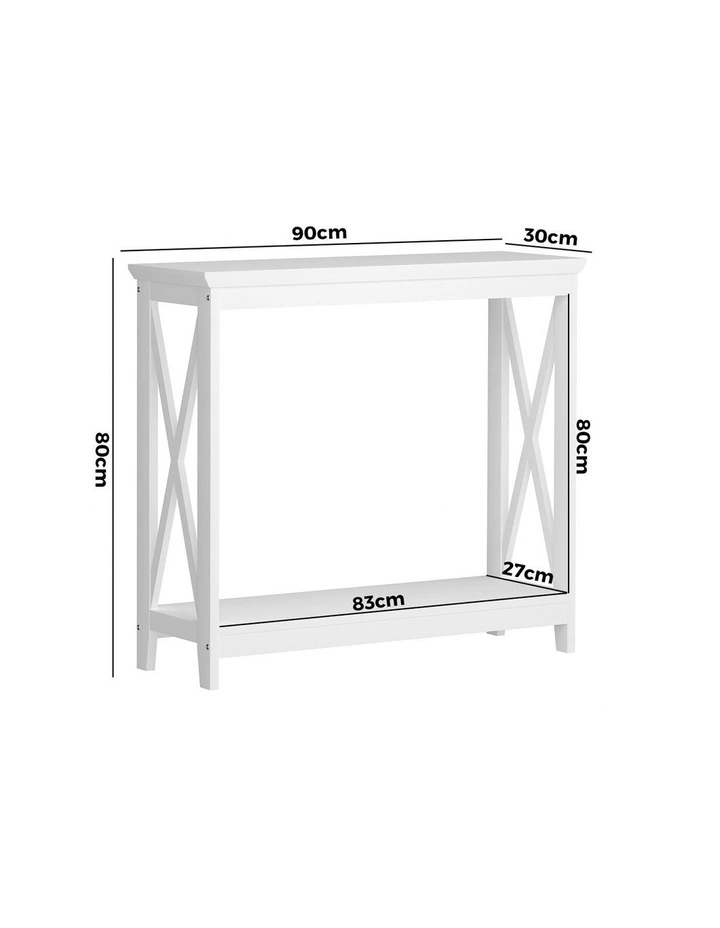 Oikiture 2-Tier Console Table X-Design Wood Sofa Table Hall Side Entry White image 3