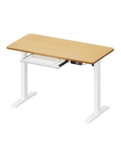 Oikiture 140cm Electric Standing Desk With Drawer Adjustable Office Table White