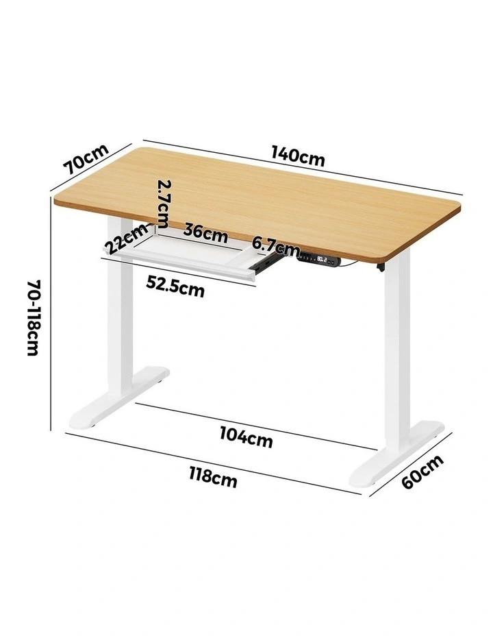 Oikiture 140cm Electric Standing Desk With Drawer Adjustable Office Table White image 3